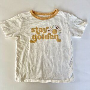 Little Co. Stay Golden Tee | Graphic Ringer T-Shirt | Cream Mustard | 3T | GUC